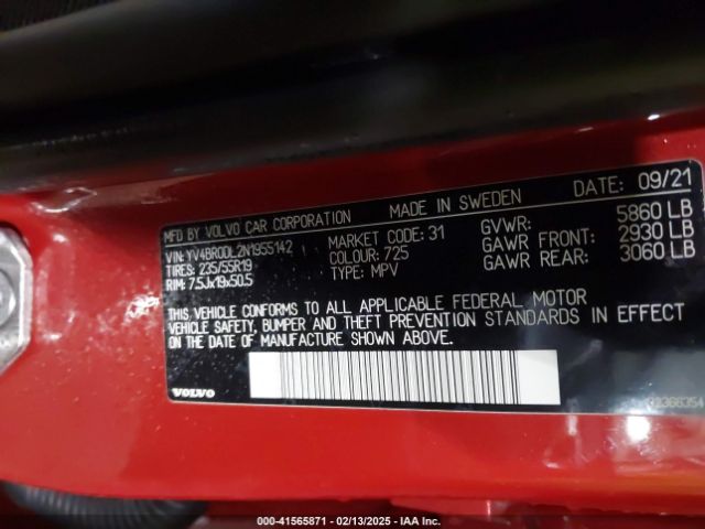 YV4BR0DL2N1955142 Volvo Xc60 Recharge Plug-in Hybrid T8 Inscription