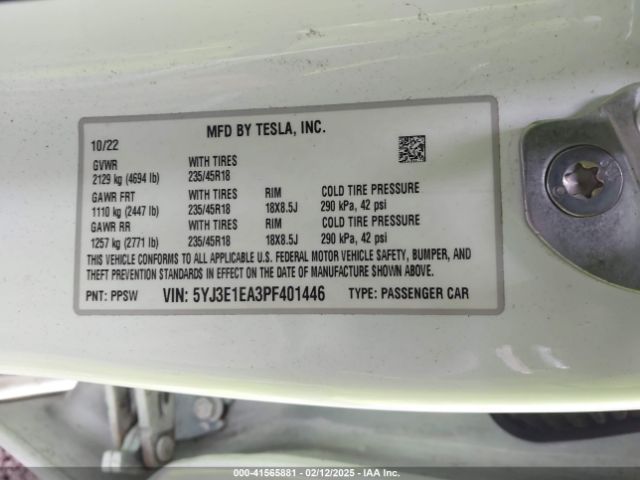 5YJ3E1EA3PF401446 Tesla Model 3 Rear-wheel Drive