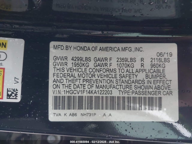 1HGCV1F14KA122203 Honda ACCORD LX