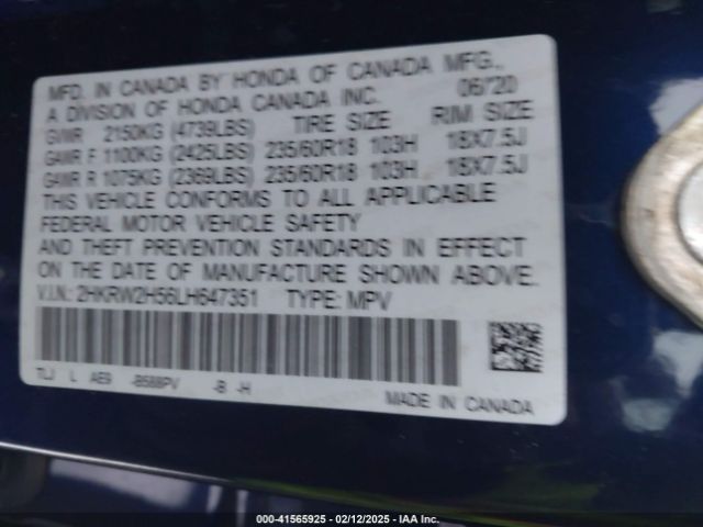 2HKRW2H56LH647351 Honda Cr-v Awd Ex