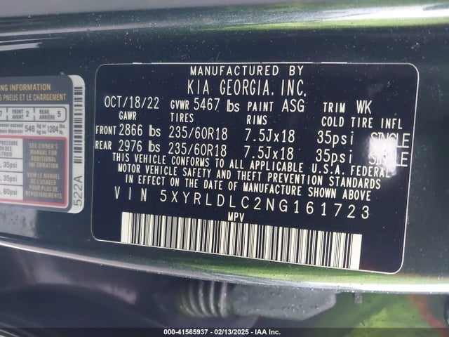 5XYRLDLC2NG161723 KIA Sorento X-line S
