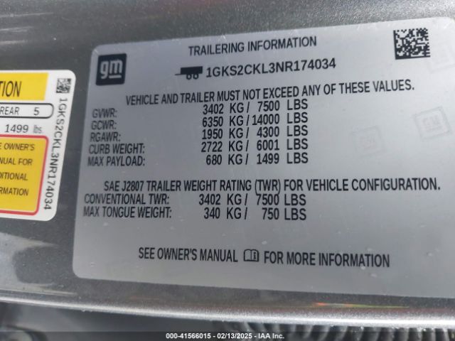 1GKS2CKL3NR174034 GMC Yukon 4wd At4