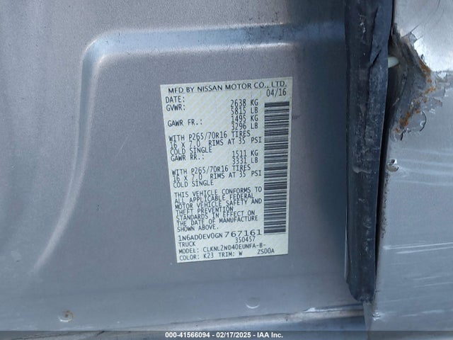 1N6AD0EV0GN767161 Nissan Frontier Sv