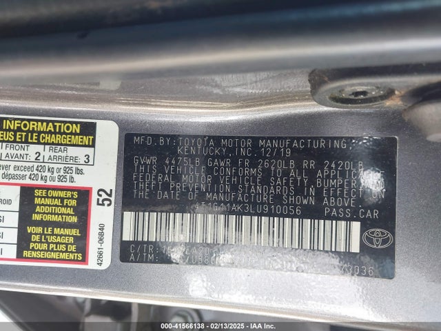4T1G11AK3LU910056 Toyota CAMRY SE