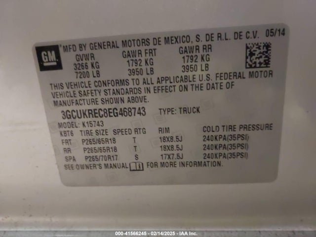 3GCUKREC8EG468743 Chevrolet Silverado 1500 2lt