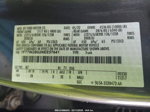 1FT7W2B62NEE57641 Ford F-250 Lariat