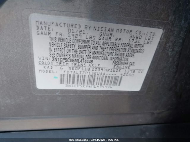 3N1CP5CV6ML474446 Nissan Kicks Sv Xtronic Cvt