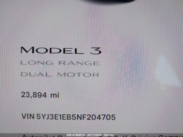 5YJ3E1EB5NF204705 Tesla Model 3 Long Range Dual Motor All-wheel Drive