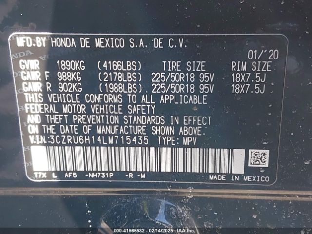 3CZRU6H14LM715435 Honda Hr-v Awd Sport