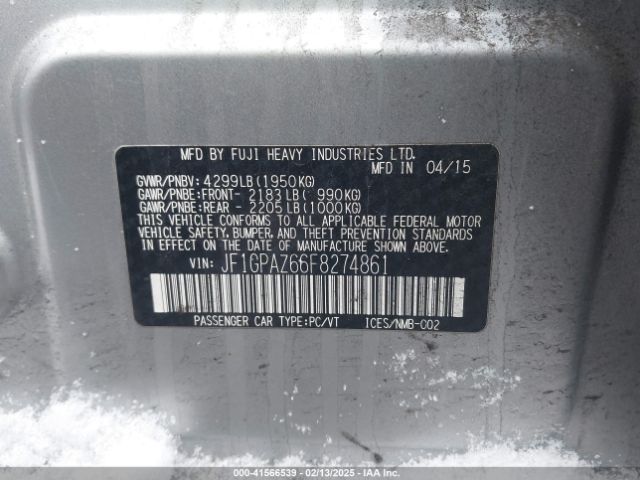 JF1GPAZ66F8274861 Subaru Impreza 2.0i Sport Limited