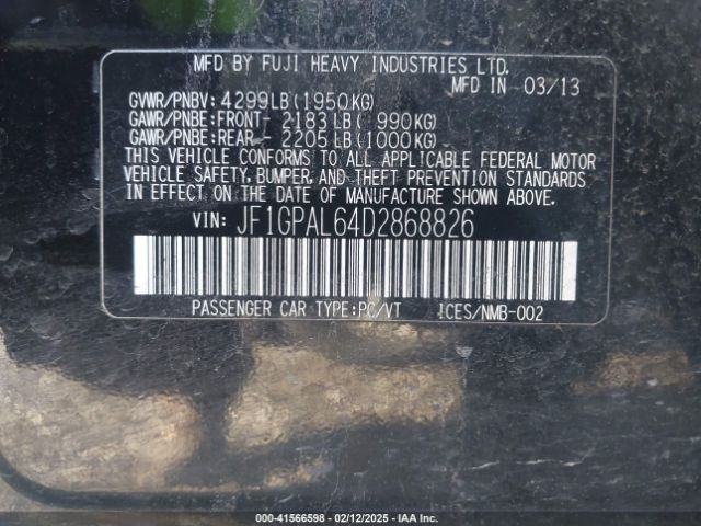2013 SUBARU IMPREZA JF1GPAL64D2868826 Photo 8