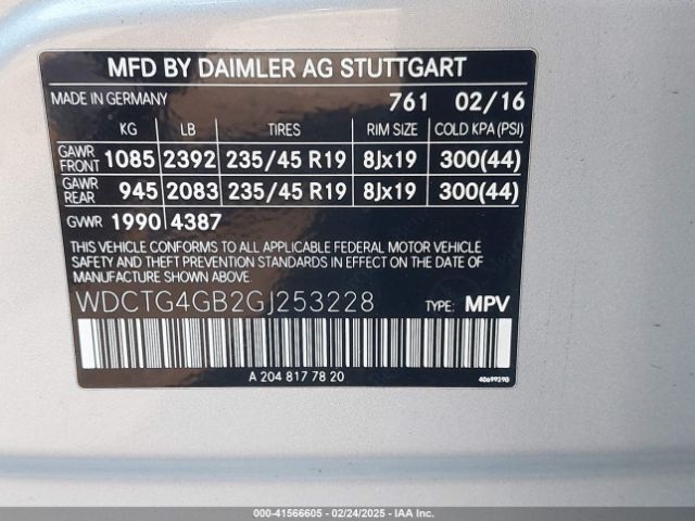 WDCTG4GB2GJ253228 Mercedes-Benz Gla 250 4matic
