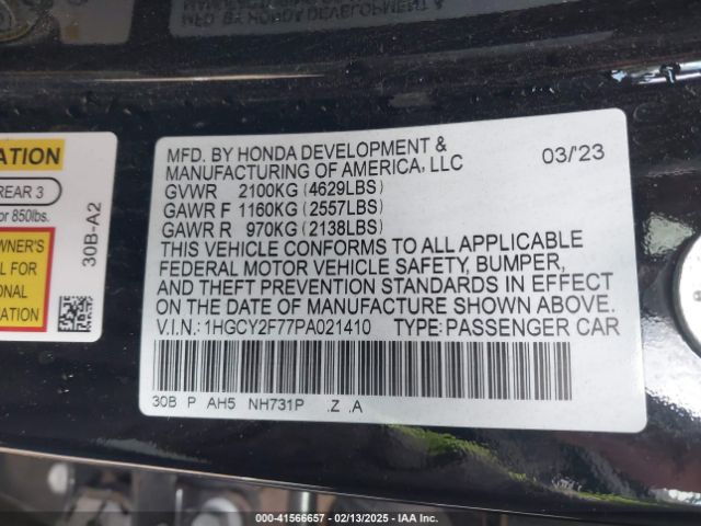 1HGCY2F77PA021410 Honda Accord Hybrid Sport-l