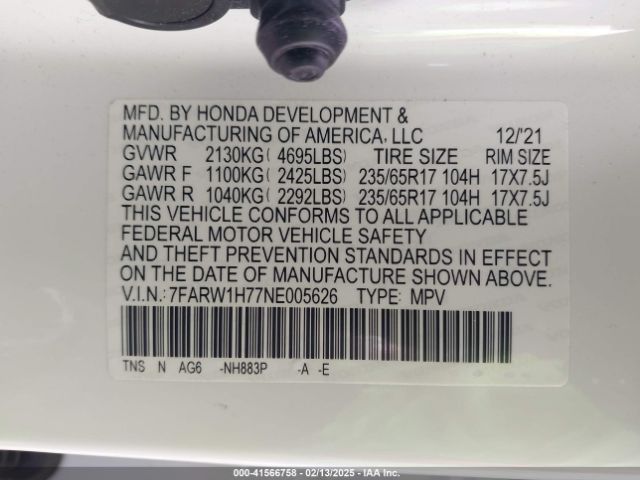 7FARW1H77NE005626 Honda Cr-v 2wd Special Edition