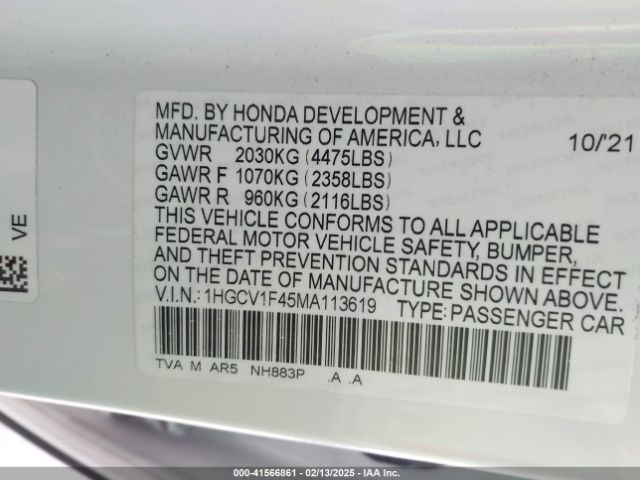 1HGCV1F45MA113619 Honda Accord Sport Special Edition