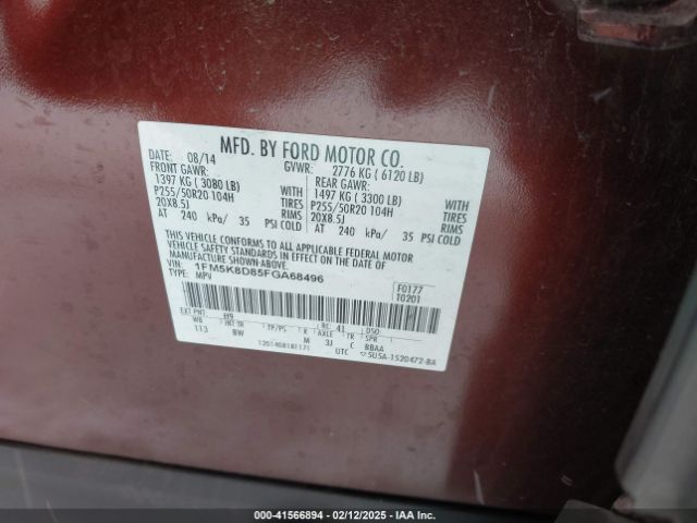 1FM5K8D85FGA68496 Ford EXPLORER XLT