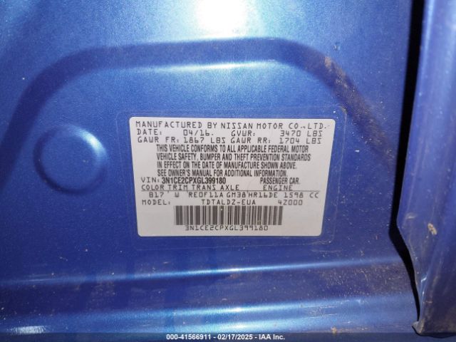 3N1CE2CPXGL399180 Nissan Versa Note Sv
