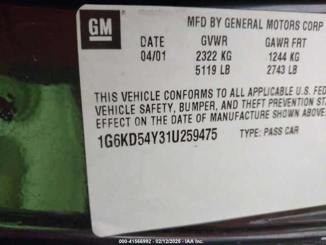 2001 CADILLAC DEVILLE 1G6KD54Y31U259475 Photo 8