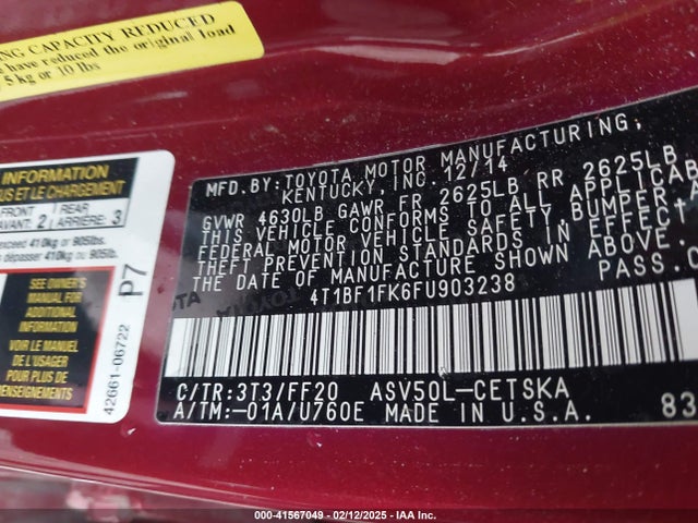 Toyota CAMRY SE 2015 4T1BF1FK6FU903238 Image 9
