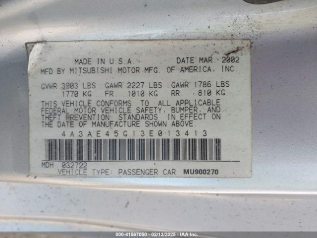 2003 MITSUBISHI ECLIPSE SPYDER 4A3AE45G13E013413 Photo 8