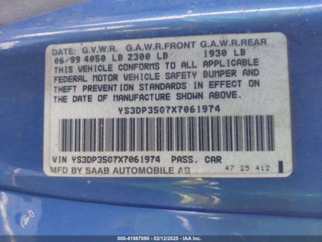 1999 SAAB 9-3 YS3DP35G7X7061974 Photo 8