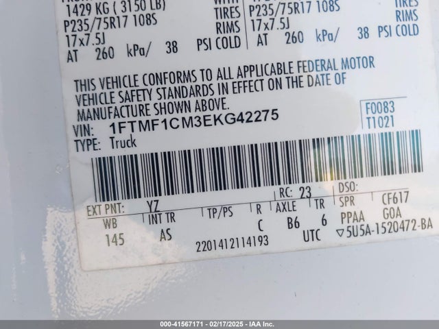 Ford F-150 Xl 2014 1FTMF1CM3EKG42275 Image 9