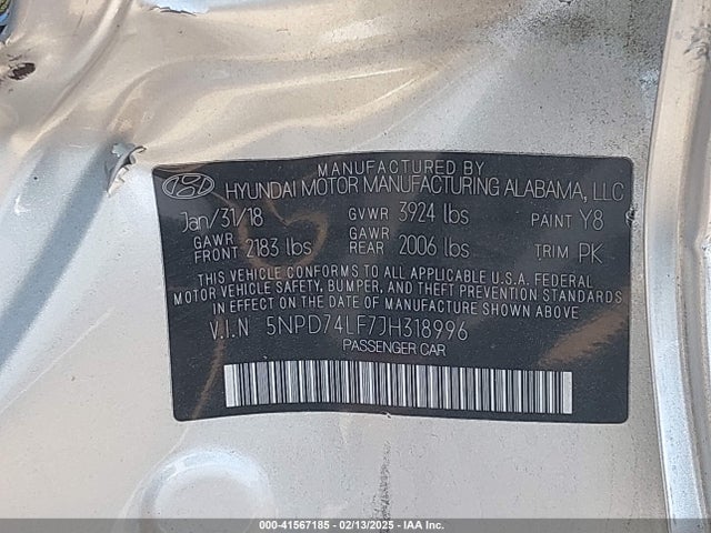 Hyundai ELANTRA SE 2018 5NPD74LF7JH318996 Image 9