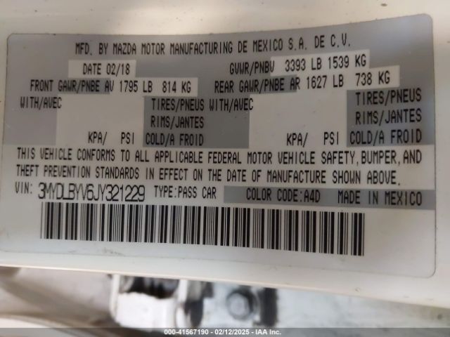 3MYDLBYV6JY321229 Toyota YARIS IA