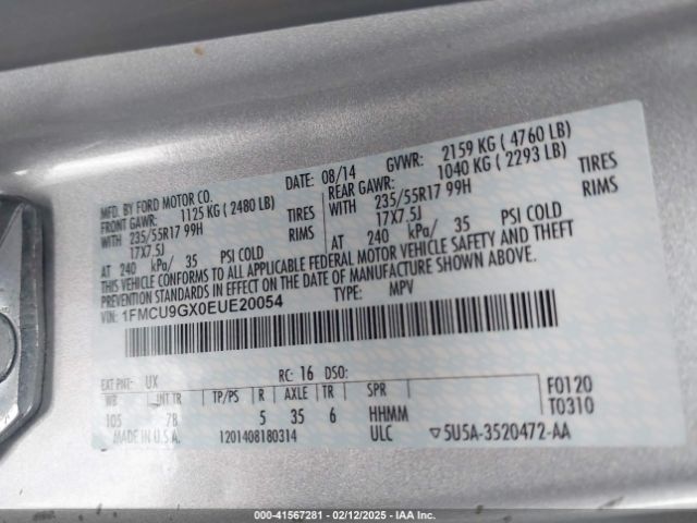 1FMCU9GX0EUE20054 Ford ESCAPE SE
