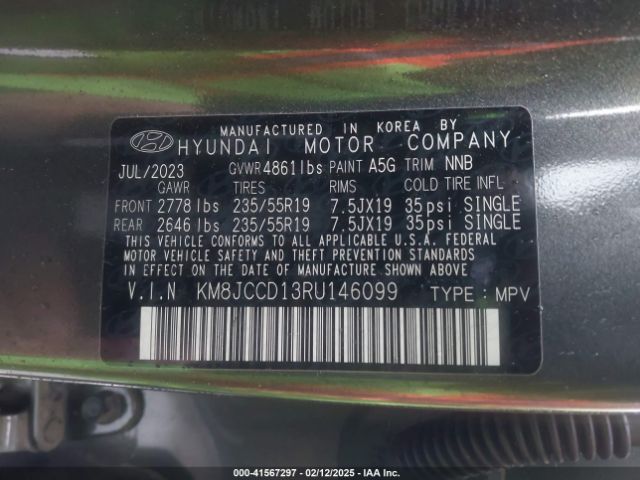 KM8JCCD13RU146099 Hyundai Tucson Hybrid Sel Convenience