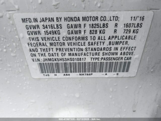 JHMGK5H53HS010817 Honda FIT LX