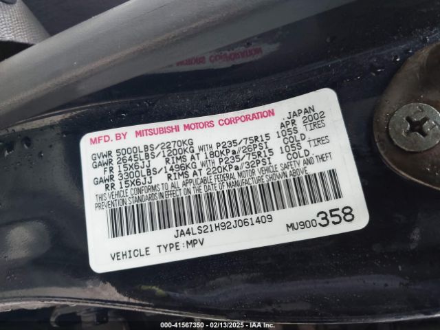 2002 MITSUBISHI MONTERO SPORT JA4LS21H92J061409 Photo 8