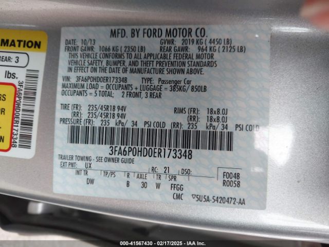 3FA6P0HD0ER173348 Ford FUSION SE