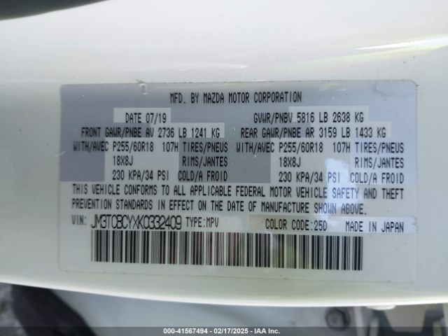 JM3TCBCYXK0332409 Mazda Cx-9 Touring