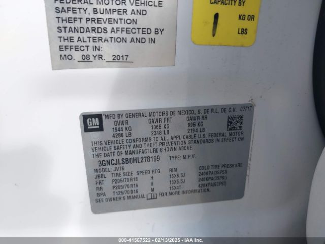 3GNCJLSB0HL278199 Chevrolet Trax Lt