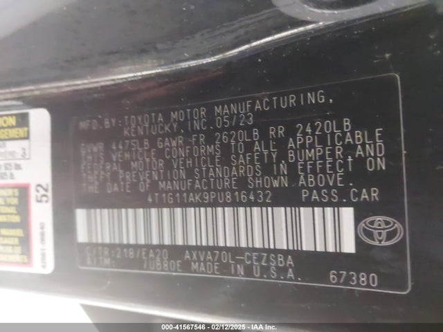 4T1G11AK9PU816432 Toyota CAMRY SE