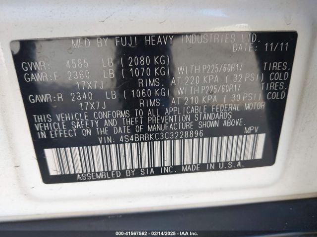 2012 SUBARU OUTBACK 4S4BRBKC3C3228896 Photo 8