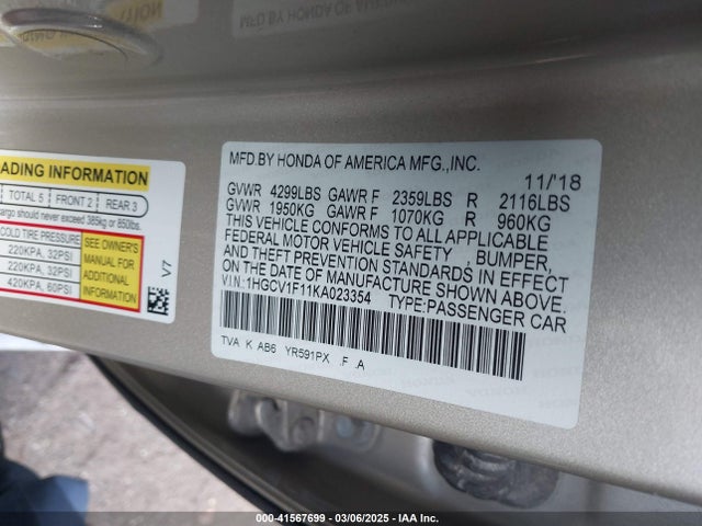 1HGCV1F11KA023354 Honda ACCORD LX