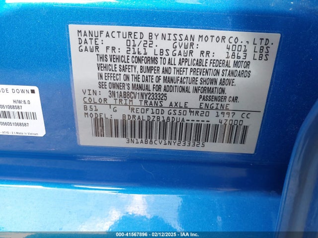 3N1AB8CV1NY233325 Nissan Sentra Sv Xtronic Cvt