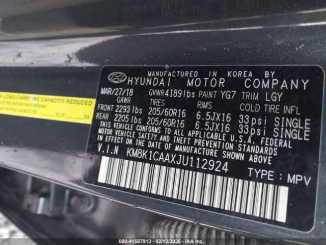KM8K1CAAXJU112924 Hyundai Kona Se
