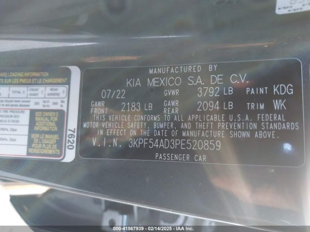 3KPF54AD3PE520859 KIA Forte Gt-line