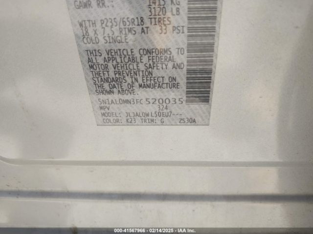5N1AL0MN3FC520035 Infiniti QX60