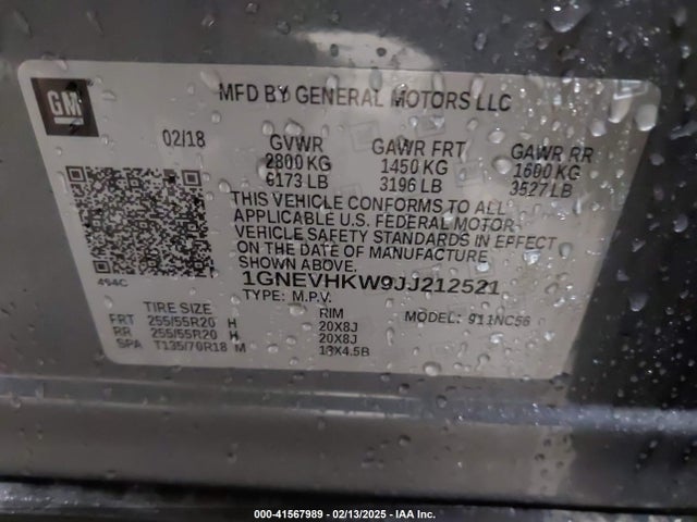 1GNEVHKW9JJ212521 Chevrolet lfy - spark ignited direct injection, atss, gen 1