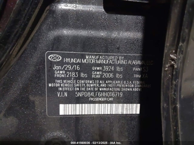 5NPD84LF6HH016719 Hyundai ELANTRA SE