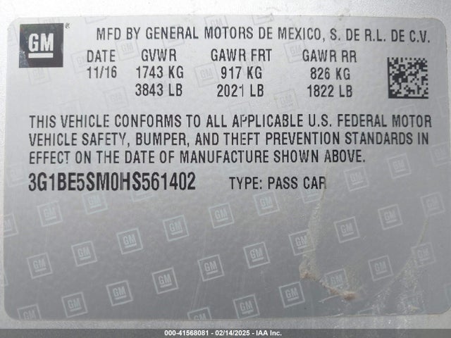 Chevrolet Cruze Lt Auto 2017 3G1BE5SM0HS561402 Image 9