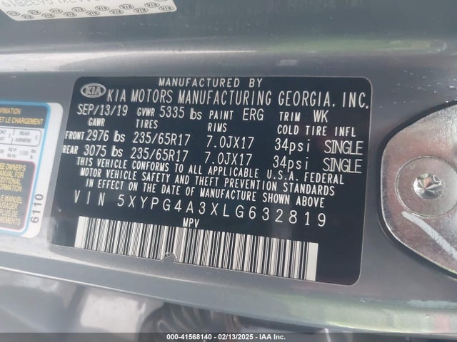 5XYPG4A3XLG632819 KIA Sorento 2.4l L