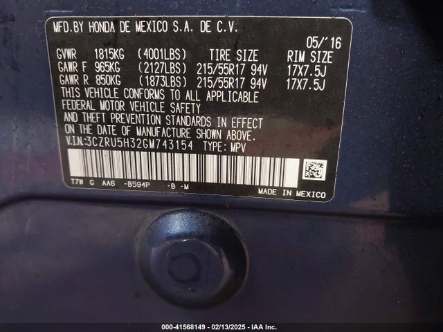 Honda HR-V LX 2016 3CZRU5H32GM743154 Image 9