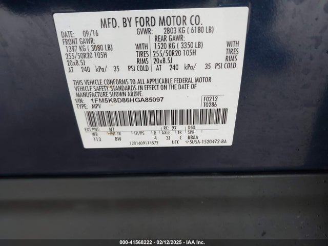 Ford EXPLORER XLT 2017 1FM5K8D86HGA85097 Image 9