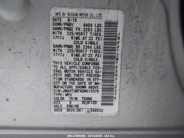 JN8AT2MT6GW010376 Nissan ROGUE SV