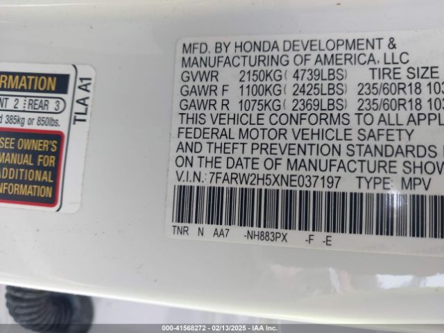 7FARW2H5XNE037197 Honda Cr-v Awd Ex